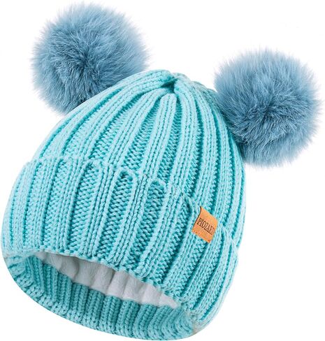 Women's Winter Warm Knit Beanie with Faux Fur Pom Skull Cap Cozy Fleece Lined Hat for Women in Saudi Arabia