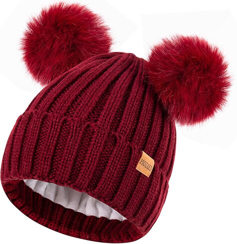 Women's Winter Warm Knit Beanie with Faux Fur Pom Skull Cap Cozy Fleece Lined Hat for Women in Saudi Arabia