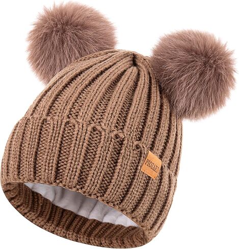 Women's Winter Warm Knit Beanie with Faux Fur Pom Skull Cap Cozy Fleece Lined Hat for Women in Saudi Arabia