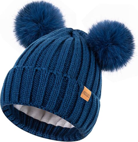 Women's Winter Warm Knit Beanie with Faux Fur Pom Skull Cap Cozy Fleece Lined Hat for Women in Saudi Arabia