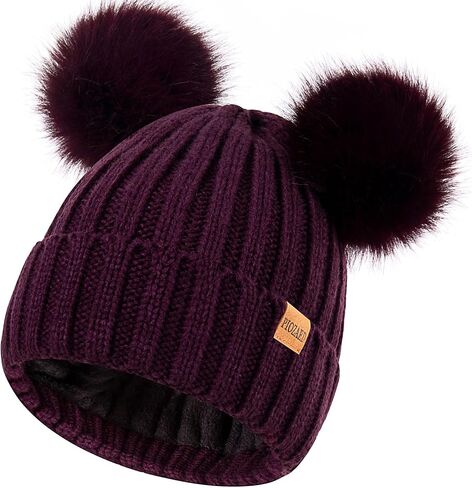 Women's Winter Warm Knit Beanie with Faux Fur Pom Skull Cap Cozy Fleece Lined Hat for Women in Saudi Arabia