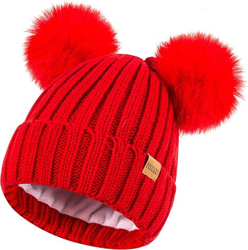 Women's Winter Warm Knit Beanie with Faux Fur Pom Skull Cap Cozy Fleece Lined Hat for Women in Saudi Arabia