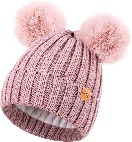 Women's Winter Warm Knit Beanie with Faux Fur Pom Skull Cap Cozy Fleece Lined Hat for Women in Saudi Arabia