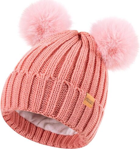Women's Winter Warm Knit Beanie with Faux Fur Pom Skull Cap Cozy Fleece Lined Hat for Women in Saudi Arabia