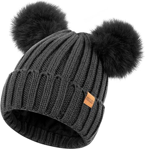 Women's Winter Warm Knit Beanie with Faux Fur Pom Skull Cap Cozy Fleece Lined Hat for Women in Saudi Arabia