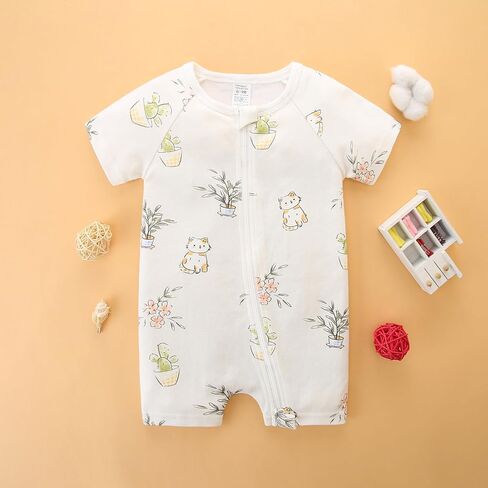 Unisex Summer Trendy 2-Pack Rompers Short Sleeve Zipped Bodysuit Infant Cotton Outfits in Kuwait