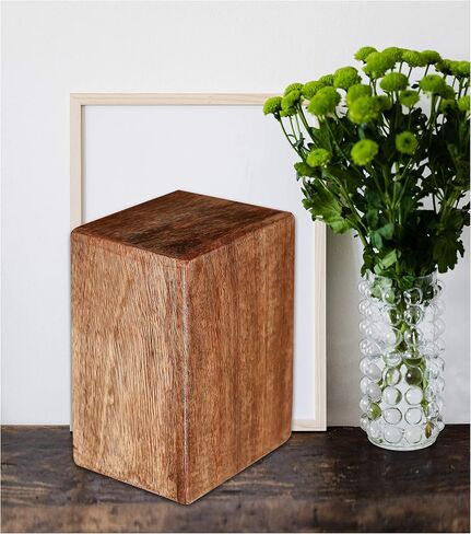 Funeral Cremation Urn Ashes With Beautiful Handmade Carving in Centre- Medium Natural,Urns for Human Ashes Adult Wooden,Wooden Urn with Hand-Made Design for Human Ashes, Wooden Urns Hand-Crafted in Saudi Arabia