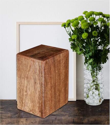 Funeral Cremation Urn Ashes With Beautiful Handmade Carving in Centre- Medium Natural,Urns for Human Ashes Adult Wooden,Wooden Urn with Hand-Made Design for Human Ashes, Wooden Urns Hand-Crafted in Saudi Arabia