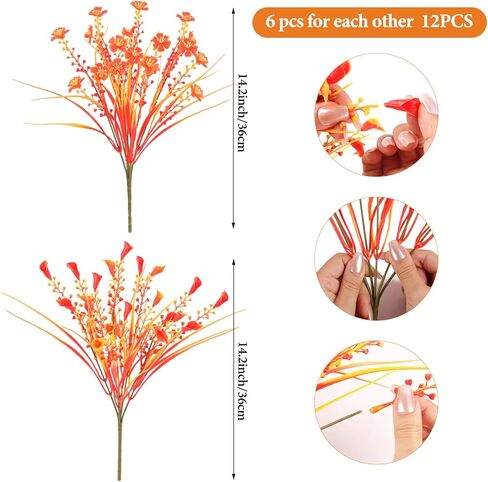 tyl&tys زهور الخريف الاصطناعية للزهور المزيفة في الهواء الطلق، 12 حزمة من الشجيرات المقاومة للأشعة فوق البنفسجية للأمهات الزائفات، ساحات داخلية خارجية لحفلات الزفاف، مزهرية منزلية، باب الشرفة، ديكورات المزرعة in Kuwait