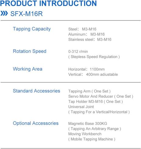 US Stock M3-M16 Tap Collets 1200mm Arm 360° Universal Tapping Machine Electric Tapper 0-375rpm With ANSI Imperial Collets in Saudi Arabia
