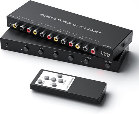 OseTub 4-Port RCA to HDMI Converter with Dual AV Inputs, 1080P Composite to HDMI Adapter, Supports 16:9/4:3, PAL/NTSC Compatible for Sega, Xbox, PS1/2/3, Wii, N64, VHS, VCRs, DVD Players in Saudi Arabia
