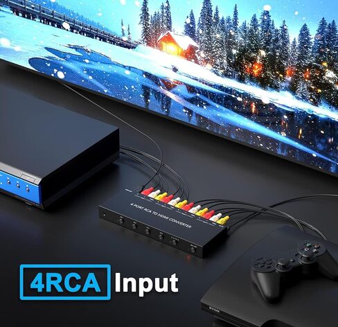 OseTub 4-Port RCA to HDMI Converter with Dual AV Inputs, 1080P Composite to HDMI Adapter, Supports 16:9/4:3, PAL/NTSC Compatible for Sega, Xbox, PS1/2/3, Wii, N64, VHS, VCRs, DVD Players in Saudi Arabia