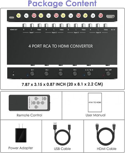 OseTub 4-Port RCA to HDMI Converter with Dual AV Inputs, 1080P Composite to HDMI Adapter, Supports 16:9/4:3, PAL/NTSC Compatible for Sega, Xbox, PS1/2/3, Wii, N64, VHS, VCRs, DVD Players in Saudi Arabia
