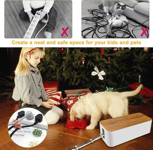 صندوق إدارة الكابلات من LeMotech، صندوق منظم للأسلاك مكون من 3 قطع، مع 40 مشبك كابل لإخفاء الأسلاك وشرائط الطاقة، منظم كابلات خشبي كبير ومتوسط ​​وصغير للمنزل والمكتب (أبيض) in Kuwait