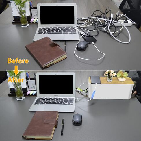 صندوق إدارة الكابلات من LeMotech، صندوق منظم للأسلاك مكون من 3 قطع، مع 40 مشبك كابل لإخفاء الأسلاك وشرائط الطاقة، منظم كابلات خشبي كبير ومتوسط ​​وصغير للمنزل والمكتب (أبيض) in Kuwait