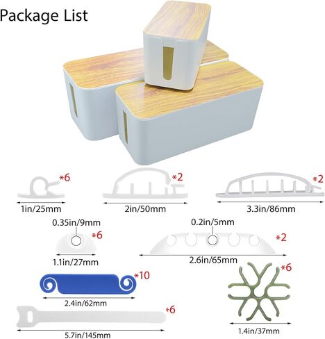 صندوق إدارة الكابلات من LeMotech، صندوق منظم للأسلاك مكون من 3 قطع، مع 40 مشبك كابل لإخفاء الأسلاك وشرائط الطاقة، منظم كابلات خشبي كبير ومتوسط ​​وصغير للمنزل والمكتب (أبيض) in Kuwait