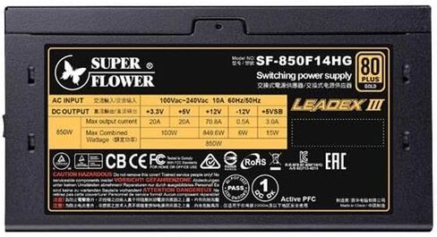 Super Flower Leadex III Gold 750W 80+ Gold, ECO Fanless & Silent Mode, Full Modular Power Supply, Fluid Dynamic Bearing Fan,10 Year Warranty, SF-750F14HG (750W) in Saudi Arabia