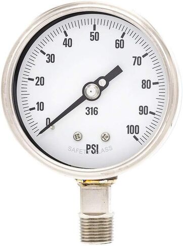 PIC Gauge 4001-2LK 4" Dial, 0/600 psi Range, 1/2" Male NPT Connection Size, Bottom Mount Dry Process Pressure Gauge with a Stainless Steel Case and Internals, Removable Stainless Steel Bezel, and Laminated Safety Glass Lens in Saudi Arabia