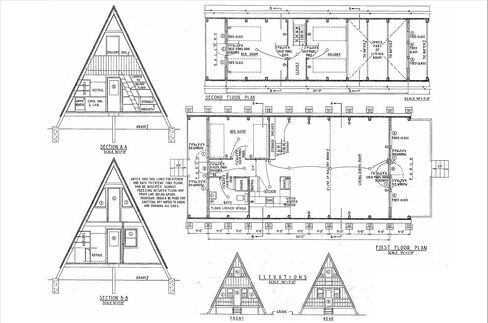 خطط كابينة ذات إطار A مقاس 36 × 20 بوصة مع دور علوي - مخططات أرضية تفصيلية، والارتفاعات، والتخطيط الكهربائي، والمزيد in Saudi Arabia