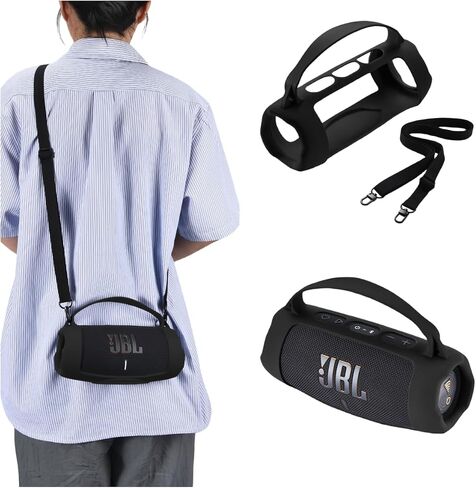 Silicone Cover for JBL Charge 5 WiFi/Charge 5 Case Portable Bluetooth Speaker Case Cover Thickening Collision Prevention for JBL Speaker Case Outdoor Travel Party Carrying (Black) in Kuwait