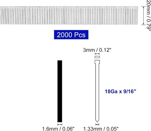 uxcell 4000Pcs 18 Gauge Brad Nails, 9/16" Length Straight Finishing Nails, Galvanized Carbon Steel Nails for Woodworking Construction Silver Tone in Saudi Arabia