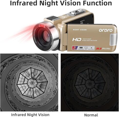 Video Camera Camcorder 1080P 30FPS Digital Camera, IR Night Vision Vlogging Kids Video Camera for Beginners YouTube, 3.0'' IPS Screen 18X Zoom Camcorder with 16G SD Card, Remote Control, 2 Batteries in Saudi Arabia