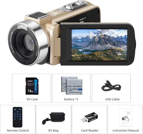 Video Camera Camcorder 1080P 30FPS Digital Camera, IR Night Vision Vlogging Kids Video Camera for Beginners YouTube, 3.0'' IPS Screen 18X Zoom Camcorder with 16G SD Card, Remote Control, 2 Batteries in Saudi Arabia
