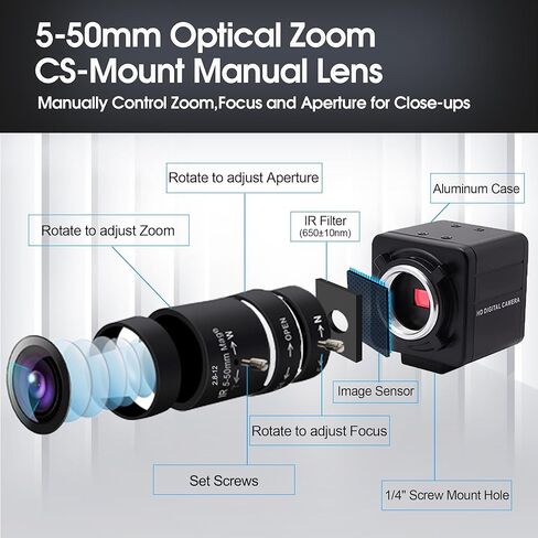 كاميرا SVPRO USB 1080P 60 إطارًا في الثانية عالية السرعة للجولف سوينغ 260 إطارًا في الثانية @ 360 بكسل، 120 إطارًا في الثانية @ 720 بكسل كاميرا كمبيوتر مع عدسة متغيرة البؤرة 5-50 مم، تكبير بصري 10X كاميرا فيديو صناعية UVC للكمبيوتر المحمول in Kuwait