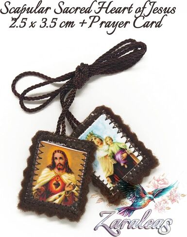 Catholic Scapular Brown Wool Rectangular Icon Handmade Sacred Heart of Jesus with Our Lady Mt Carmel by Zaraleas (2cm x 2.5cm) in Saudi Arabia