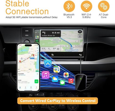 Wireless CarPlay Adapter, Wireless Carplay Dongle, Latest Upgrade Wireless CarPlay with USB/Type-C Port, Converts Wired to Wireless Carplay Dongle, Fit for Cars with Built-in CarPlay in Saudi Arabia