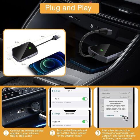 Wireless CarPlay Adapter, Wireless Carplay Dongle, Latest Upgrade Wireless CarPlay with USB/Type-C Port, Converts Wired to Wireless Carplay Dongle, Fit for Cars with Built-in CarPlay in Saudi Arabia