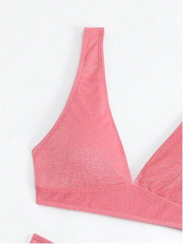 بدلة استحمام نسائية من SweatyRocks برقبة على شكل حرف V وخصر عالٍ، بدلة استحمام صيفية لامعة مكونة من قطعتين in Kuwait