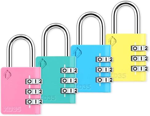 XD35 Combination Lock, 3-Digit Padlock for School Gym Sports LockerLock, Fence, Toolbox, Case, Hasp Storage (4-Pack, Pink, Emerald) in Kuwait