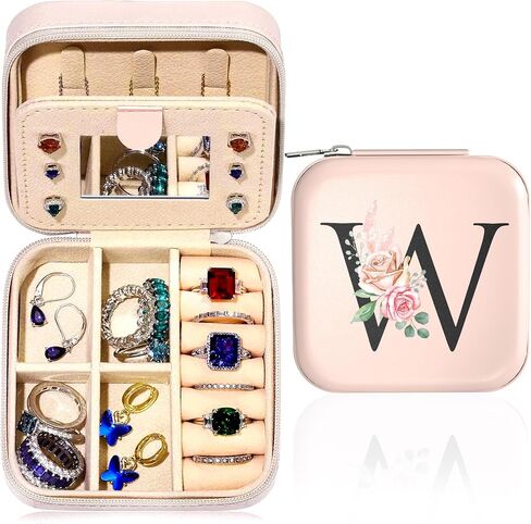 Small Travel Jewelry Case - Initial Jewelry Box Jewelry Organizer Travel Jewelry Box Mini Jewelry Travel Case Christmas Gifts Birthday Gifts for Teen Girl Women Mom Sister Friends Bestie (X) in Saudi Arabia