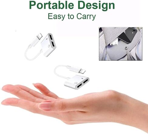 2 حزمة من محول Lightning iPhone Splitter & Charge Dongle، [معتمد من Apple MFi] 4 في 1 محول الصوت + الشحن + الاتصال + التحكم في مستوى الصوت لسماعات الرأس متوافق مع iPhone14/13/12/11/XS/XR/8/7 iPad/iPod in Saudi Arabia
