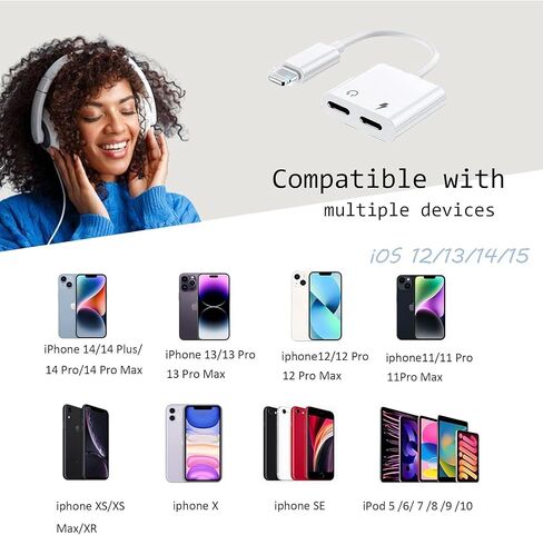 2 حزمة من محول Lightning iPhone Splitter & Charge Dongle، [معتمد من Apple MFi] 4 في 1 محول الصوت + الشحن + الاتصال + التحكم في مستوى الصوت لسماعات الرأس متوافق مع iPhone14/13/12/11/XS/XR/8/7 iPad/iPod in Saudi Arabia