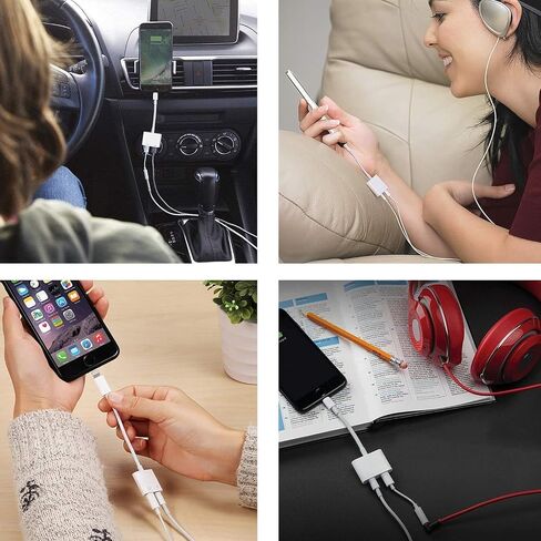 2 حزمة من محول Lightning iPhone Splitter & Charge Dongle، [معتمد من Apple MFi] 4 في 1 محول الصوت + الشحن + الاتصال + التحكم في مستوى الصوت لسماعات الرأس متوافق مع iPhone14/13/12/11/XS/XR/8/7 iPad/iPod in Saudi Arabia
