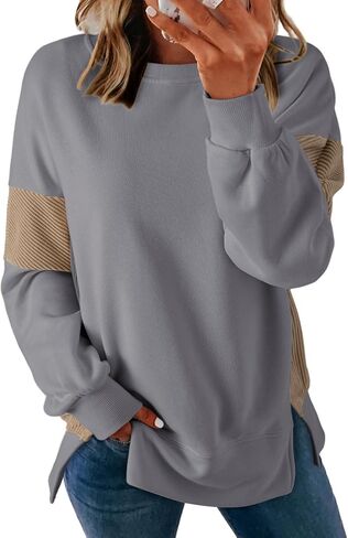 Dokotoo Women's Casual Oversized Sweatshirt Crew Neck Color Block Loose Pullover Tops Side Slit in Saudi Arabia