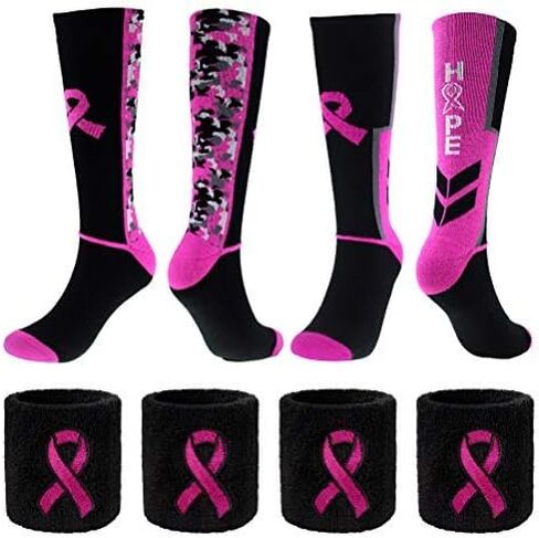 12 Pairs Breast Cancer Athletic Socks Bulk, Super Thick Pink Ribbon Socks for Breast Cancer Awareness Campaigns in Saudi Arabia