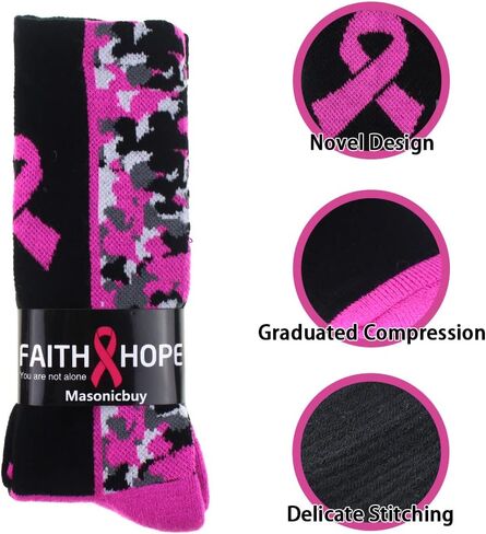 12 Pairs Breast Cancer Athletic Socks Bulk, Super Thick Pink Ribbon Socks for Breast Cancer Awareness Campaigns in Saudi Arabia