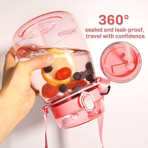 Kawaii Water Bottle with Straw 45oz with Two Ways to Dinking Modern Cute Water Jug With Strap for Women/Teen Girl/School, Purple in Saudi Arabia