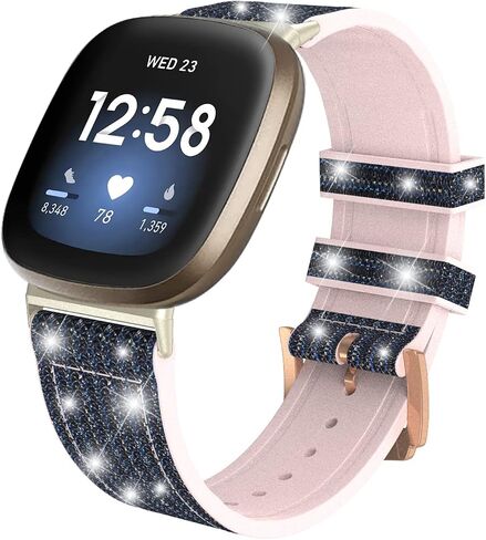SKYLET Bling Band Compatible with Fitbit Versa 3 Bands/Fitbit Sense Bands for Women Girls, Valentine Gift for Her, Glitter Silicone Color-Change Sense/Versa 3 Straps with Rose Gold Buckle in Saudi Arabia