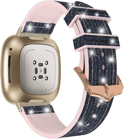 SKYLET Bling Band Compatible with Fitbit Versa 3 Bands/Fitbit Sense Bands for Women Girls, Valentine Gift for Her, Glitter Silicone Color-Change Sense/Versa 3 Straps with Rose Gold Buckle in Saudi Arabia