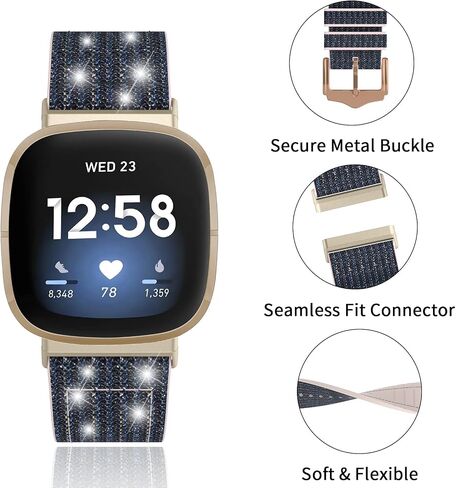 SKYLET Bling Band Compatible with Fitbit Versa 3 Bands/Fitbit Sense Bands for Women Girls, Valentine Gift for Her, Glitter Silicone Color-Change Sense/Versa 3 Straps with Rose Gold Buckle in Saudi Arabia