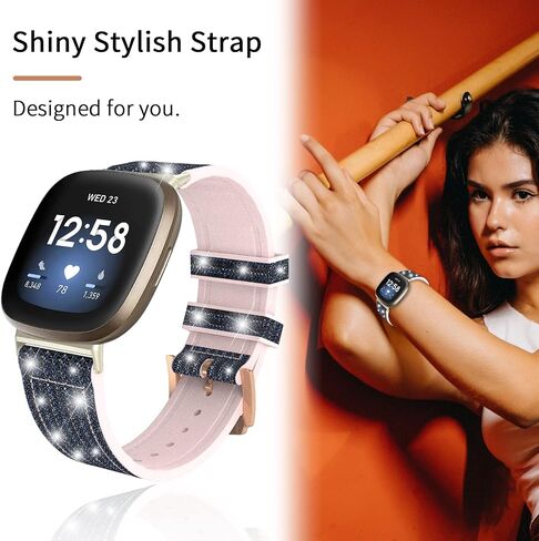 SKYLET Bling Band Compatible with Fitbit Versa 3 Bands/Fitbit Sense Bands for Women Girls, Valentine Gift for Her, Glitter Silicone Color-Change Sense/Versa 3 Straps with Rose Gold Buckle in Saudi Arabia