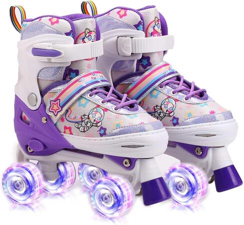 Kids Roller Skates for Girls or Boys,4 Size Adjustable Quad Skates with All Light Up Wheels for Toddler Kids Beginners 3-12 Years Old Roller Skates for Indoor Outdoor Sports in Kuwait