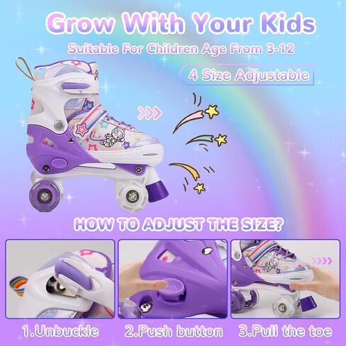 Kids Roller Skates for Girls or Boys,4 Size Adjustable Quad Skates with All Light Up Wheels for Toddler Kids Beginners 3-12 Years Old Roller Skates for Indoor Outdoor Sports in Kuwait