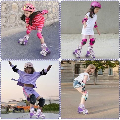 Kids Roller Skates for Girls or Boys,4 Size Adjustable Quad Skates with All Light Up Wheels for Toddler Kids Beginners 3-12 Years Old Roller Skates for Indoor Outdoor Sports in Kuwait