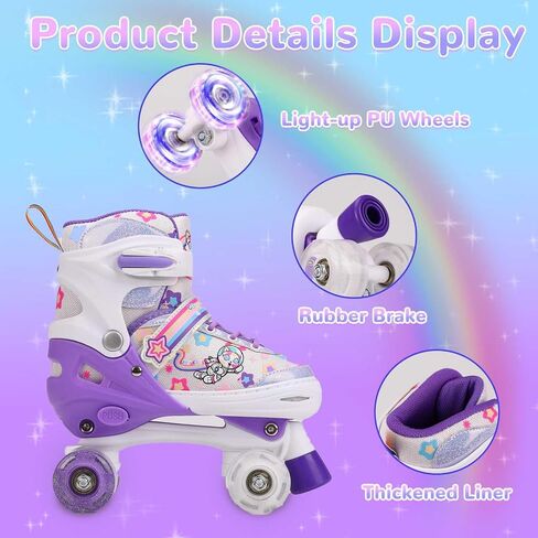 Kids Roller Skates for Girls or Boys,4 Size Adjustable Quad Skates with All Light Up Wheels for Toddler Kids Beginners 3-12 Years Old Roller Skates for Indoor Outdoor Sports in Kuwait