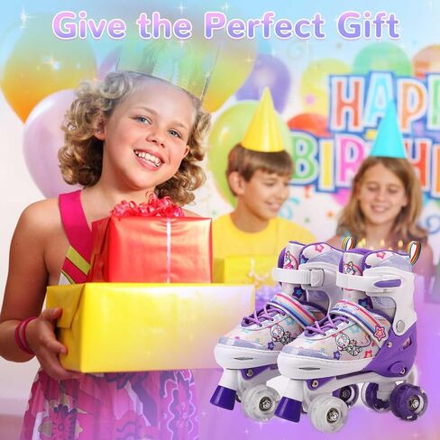 Kids Roller Skates for Girls or Boys,4 Size Adjustable Quad Skates with All Light Up Wheels for Toddler Kids Beginners 3-12 Years Old Roller Skates for Indoor Outdoor Sports in Kuwait